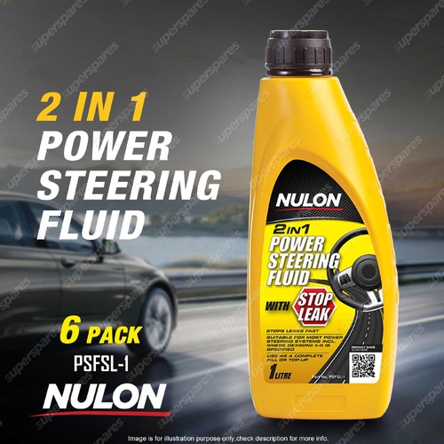 6 x Nulon 2 in 1 Power Steering Fluid with Stop Leak 1L PSFSL-1 1 Litre