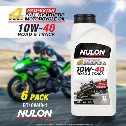 6 x Nulon Full Synthetic Road & Track 10W-40 Motorcycle 4 Stroke Engine Oil 1L