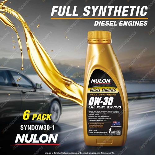 6 x Nulon Full Synthetic 0W-30 C2 Fuel Saving Diesel Engine Oil 1L SYND0W30-1