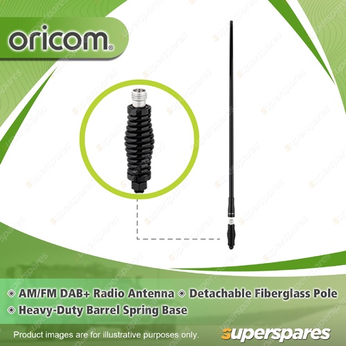 Oricom 1143mm AM FM DAB+ Radio Antenna - with Detachable Fiberglass Pole ANB20