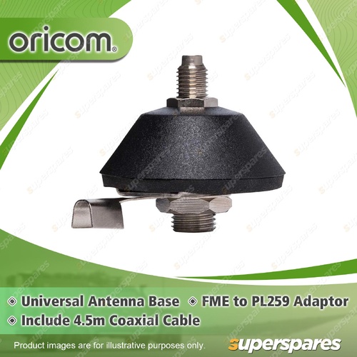 Oricom Universal Antenna Base - with 4.5m Cable & FME to PL259 Adaptor ANL100