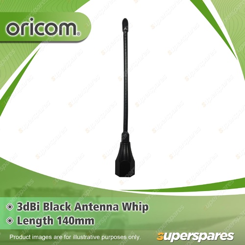 Oricom 3dBi 140mm Black Whip - Suits All Oricom Elevated Feed Antennas ANT3FGBK