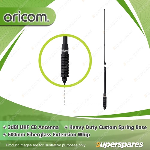 Oricom 3dBi Short Antenna - with Extra Heavy Duty Parallel Spring Base ANU1100