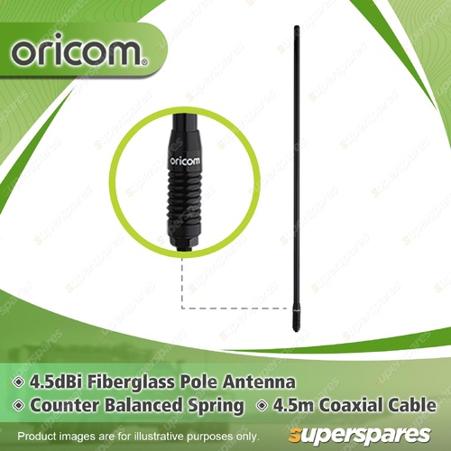 Oricom 4.5dBi 96cm UHF CB Fibreglass Pole Antenna - 4.5m Coaxial Cable ANU300