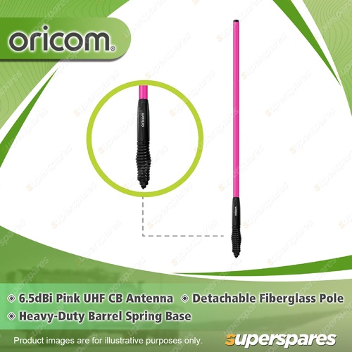 Oricom 6.5dBi Pink UHF CB Antenna - with Detachable Fiberglass Pole ANU806PNK