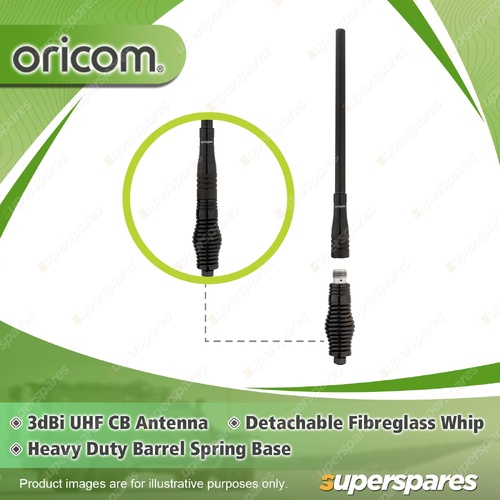 Oricom 3dBi UHF CB Antenna - with Fibreglass Whip & Barrel Spring Base ANU913