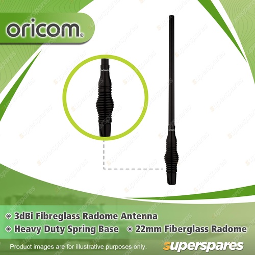 Oricom 3dBi 66cm UHF CB Fibreglass Radome Antenna - with HD Spring Base ANU930