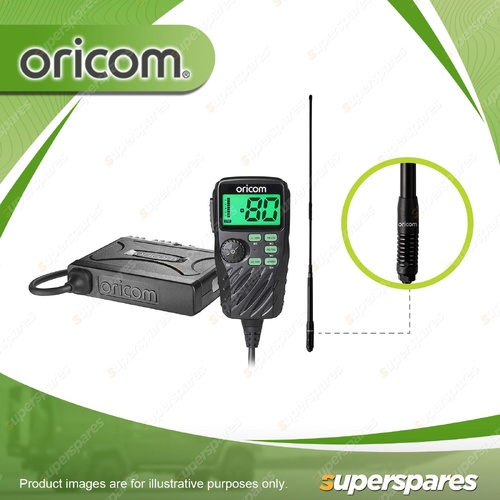 Oricom 5W UHF CB Radio & 6.5dBi 83cm Antenna - with Black Whip UHF390 & ANU215