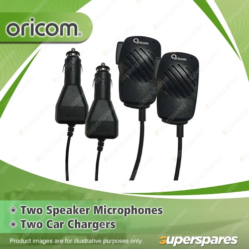 2x Oricom Speaker Microphones & Car Chargers - Suit 2 Way Handheld Radio SM5100