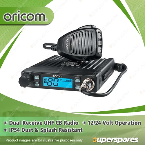 Oricom 5 Watt Dual Receive UHF CB Radio - 96 Colour Backlit Display DTX4000