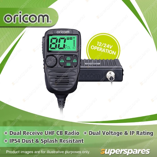 Oricom 12/24V Dual Receive UHF CB Radio - 80 Channels IP54 Rating DTX4200XDV