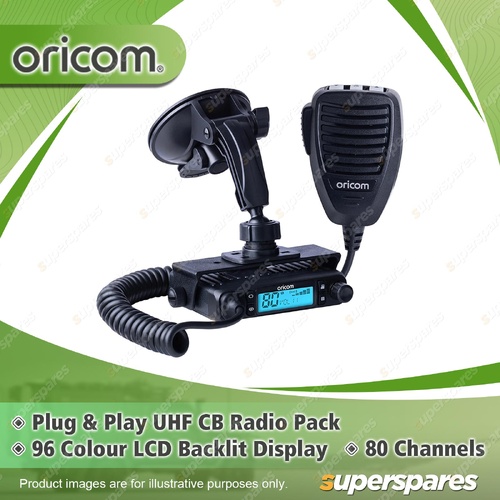 Oricom Plug & Play UHF CB Radio Pack - 96 Colour LCD Backlit Display DTX4300PNP