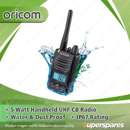 Oricom 5 Watt Handheld UHF CB Radio - with Antenna & Charger IP67 Rating DTX600