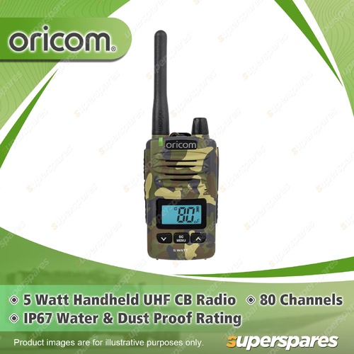 Oricom 5 Watt Camo Handheld UHF CB Radio - 80 Channels IP67 Waterproof DTX600CAM