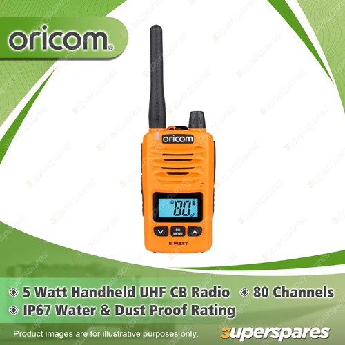 Oricom 5 Watt Orange Handheld UHF CB Radio - 80 Channels IP67 Rating DTX600OR
