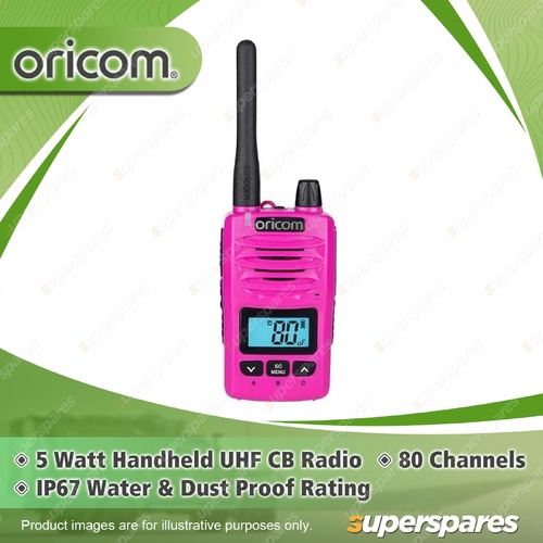 Oricom 5 Watt Pink Handheld UHF CB Radio - with Backlit LCD Display DTX600PNK