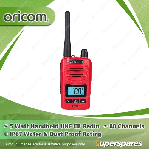 Oricom IP67 5 Watt Red Handheld UHF CB Radio - with Backlit LCD Display DTX600RD