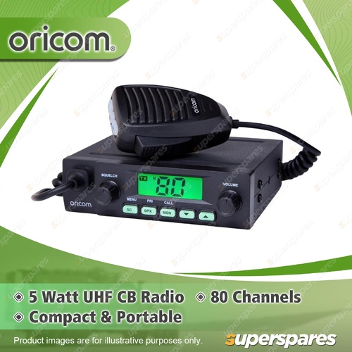 Oricom Compact 5 Watt UHF CB Radio - with Heavy Duty Microphone Plug UHF025