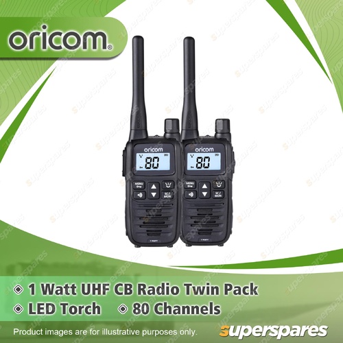 Oricom 1 Watt Handheld UHF CB Radio Twin Pack - LED Torch 80 Channels UHF1400-2