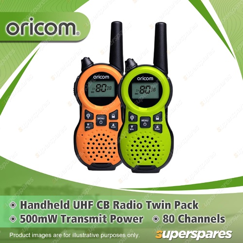 Oricom Handheld UHF CB Radio Twin Pack - 500mW Transmit Power LED Torch UHF795OG