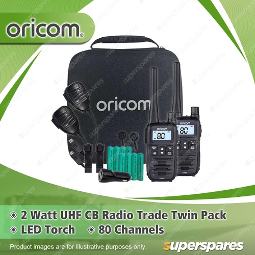 Oricom 2 Watt Handheld UHF CB Radio Trade Twin Pack - with Microphones UHFTP2400