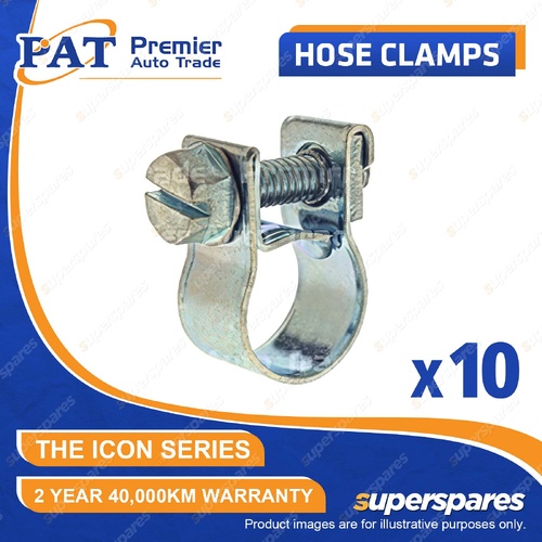 PAT ICON Series Nut & Bolt Hose Clamps - Zinc Plated 8-10mm Pack of 10