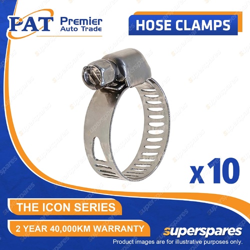 10 Pcs PAT ICON Series Hose Clamps - Perforated Slim Band 316 Stainless 6-16mm