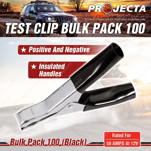 Projecta 50A Test Clips Bulk Pack 100 Black Positive and Negative