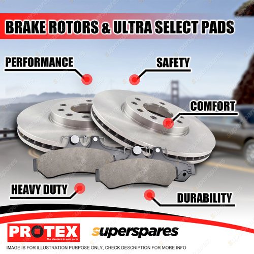Protex Front Brake Rotors + Ultra Select Pads for Ford F150 4WD 5L V8 EFI 87-92
