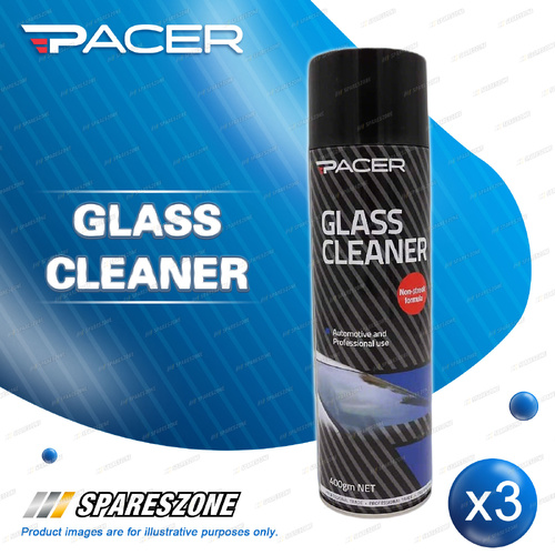 3 x Pacer Glass Cleaner 400Gm - Fast-Acting Aerosol Cleaner Ammonia-Free Formula