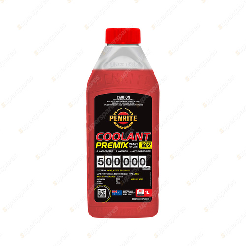 Penrite 500,000KM Red Coolant Premix Engine Coolant 1 Liter COOL500REDPMX001