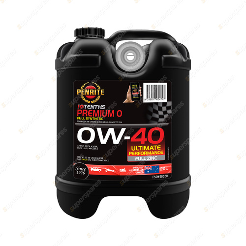 Penrite Full Synthetic 10 Tenths Premium 0W-40 Engine Oil 20L FS0W40020