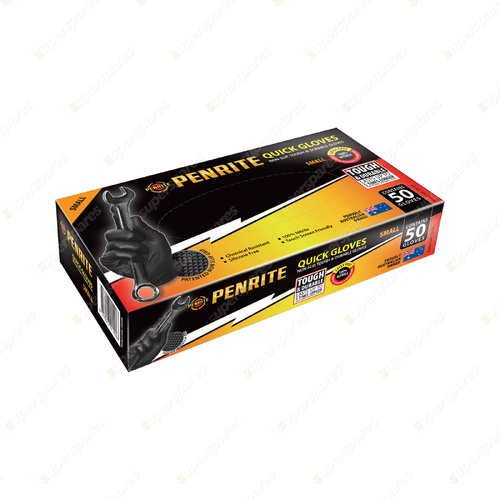 Penrite Non-Slip Nitrile Workshop Quick Gloves - Box of 50 - Small LQG50S