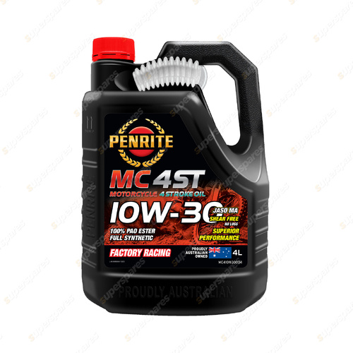 Penrite MC-4ST 10W-30 100% PAO & ESTER Motorcycle Engine Oil 4L MC410W30004