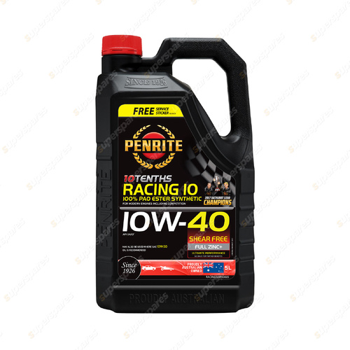 Penrite 10 Tenths RACING 10W-40 100% PAO & ESTER Engine Oil 5L RACING10W40005