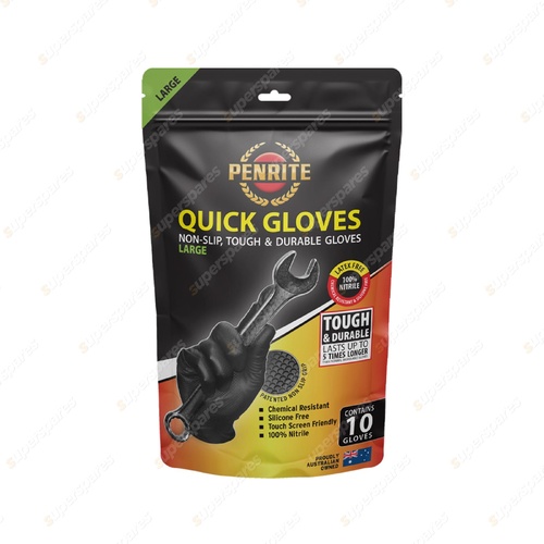 Pack of 10 Large Penrite Quick Gloves 100% Nitrile Silicone & Latex Free LQG10L