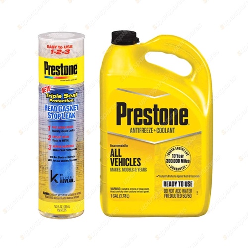 Prestone 488ML Head Gasket Stop Leak and 3.78L 50/50 Antifreeze Coolant