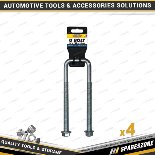 4 x Loadmaster U Bolts - Square 45 x 12 x 180mm Carbon Steel Grade 101