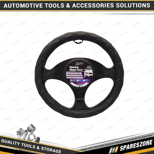 Pro-Kit Black Leather Feel Breathable Steering Wheel Cover with Black Stitching