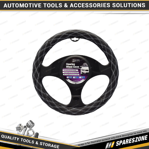 Pro-Kit Black Leather Feel Breathable Steering Wheel Cover with Grey Stitching