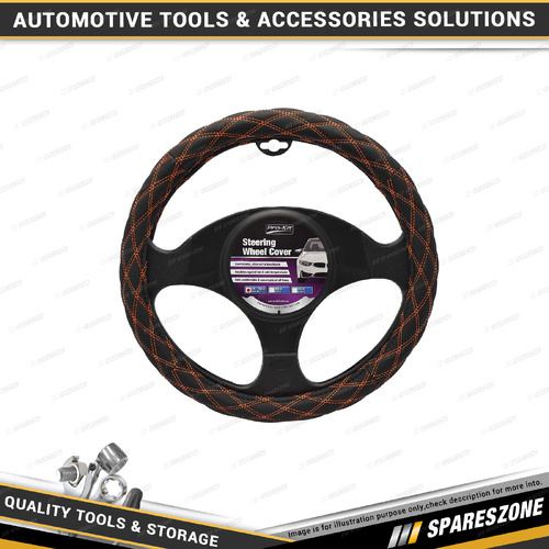 Pro-Kit Black Leather Feel Breathable Steering Wheel Cover with Orange Stitching