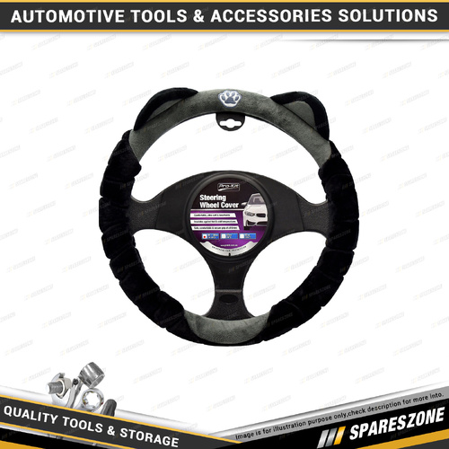 Pro-Kit Black & Grey Furry Feel Steering Wheel Cover with Cat Ears