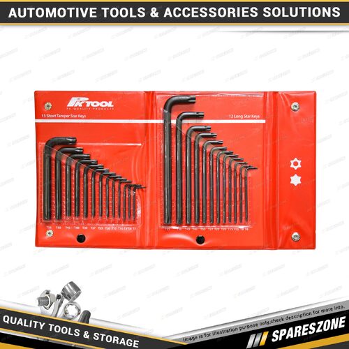 25 Pcs of PK Tool Tamper Star & Star Key Set - 13x Short Keys & 12x Long Keys