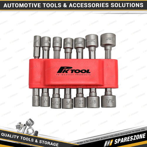 14 Pcs of PK Tool Impact Nut Driver Set - 6.4mm 1/4 Inch Hex Shank Metric & SAE