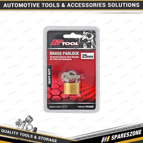 PK Tool 25mm Brass Padlock - Two Keys with Hardened Chrome Steel Shackle