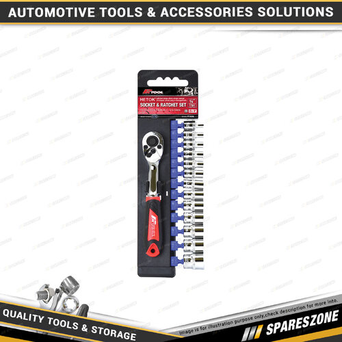 13 Pcs of PK Tool 1/4 Inch Drive 150mm Hetok Socket & Ratchet Set - Socket Lock