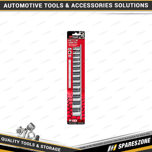 13 Pcs of PK Tool 3/8 Inch Drive Metric Hetok Socket Set - Cr-V Steel