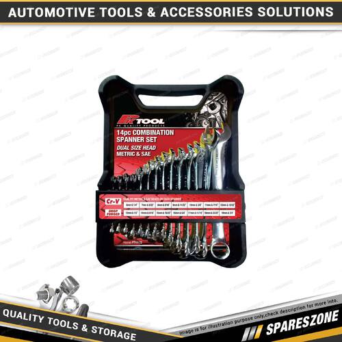 14 Pcs of PK Tool Metric & SAE Dual Sized Head Combination Spanner Set Cr-V