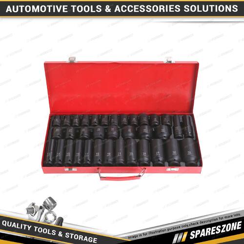 35 Pcs of PK Tool 1/2 Inch Drive 6 Point Short & Deep Impact Socket Set