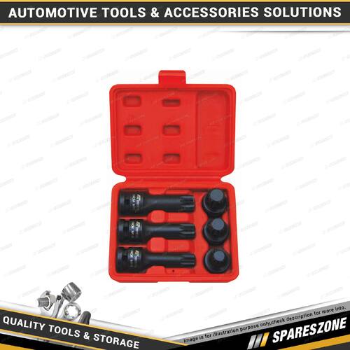 6 Pcs of PK Tool 1/2 Inch Drive Impact Spline Bits Socket Set - SNCM-V Steel